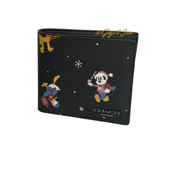 Disney X Coach Wallet With Holiday Print Black New - Picture 4 of 10